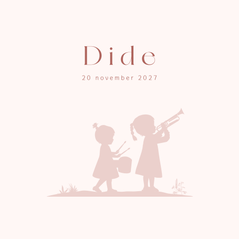 Meisje geboortekaartje muziek voor een zusje met trommel en trompet