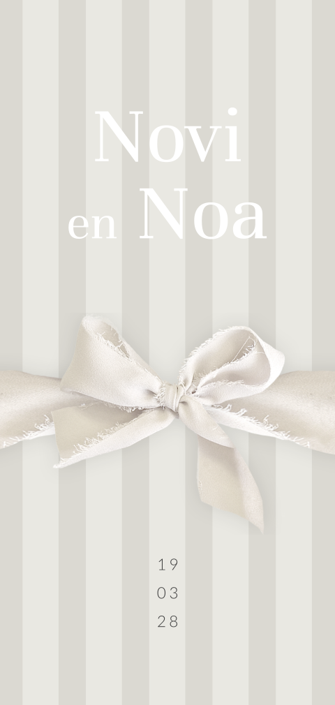 Unisex tweeling geboortekaartje met gestreept patroon en strik