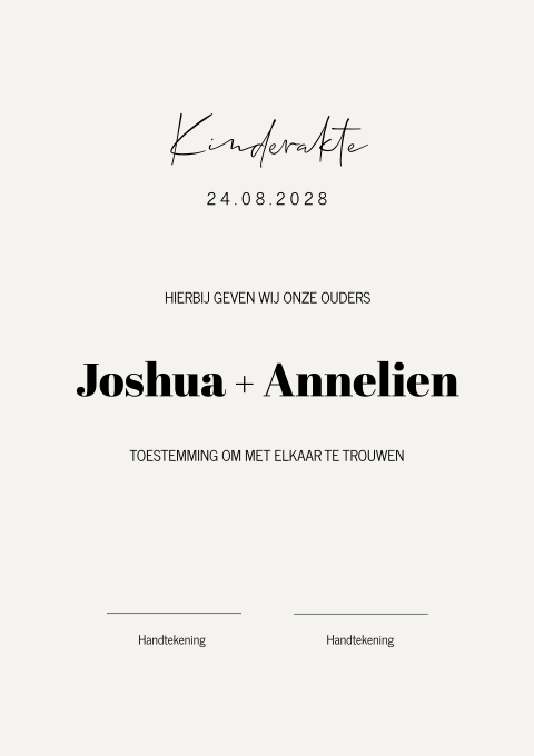 Typografische kinderakte voor bruiloft