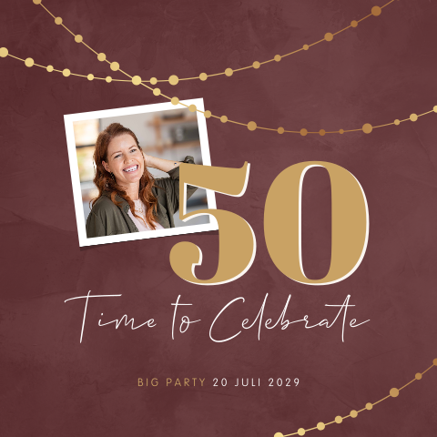 50 jaar verjaardag uitnodiging met slinger en foto