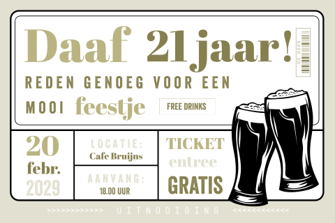 Verjaardag 21 jaar ticket uitnodiging man