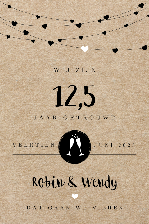 Typografische uitnodiging 12,5 jaar getrouwd met karton look