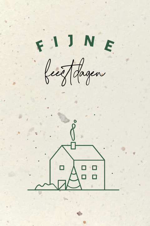 Duurzame zakelijke kerstkaart met lijntekening huis en eigen logo