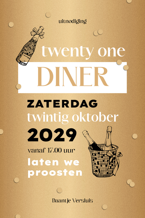 Typografische 21 uitnodiging verjaardag met champagne voor een vrouw