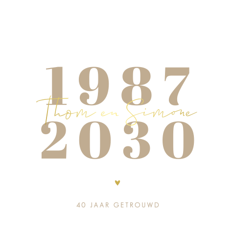 Rustige 40 jaar getrouwd jubileumuitnodiging met goudfolie