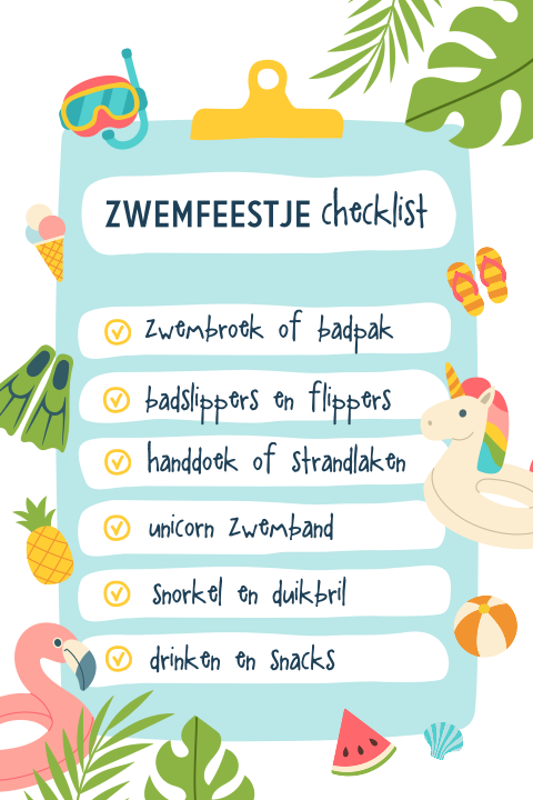 Zwemfeestje uitnodiging checklist kinderfeestje