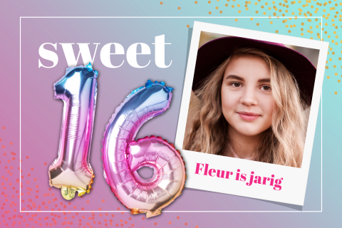 Ballonnen Sweet 16 verjaardag uitnodiging met confetti en eigen foto