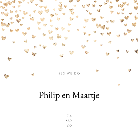 Klassieke trouwkaart met een regen van hartjes