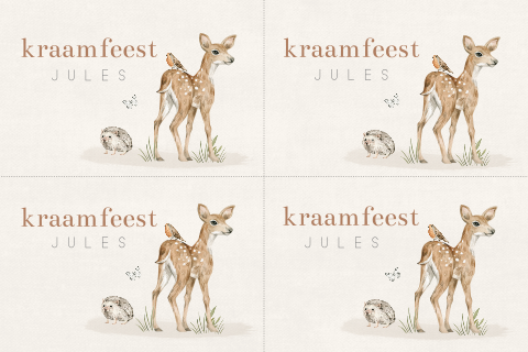 Unisex kraamborrel minikaartjes met hertje illustratie