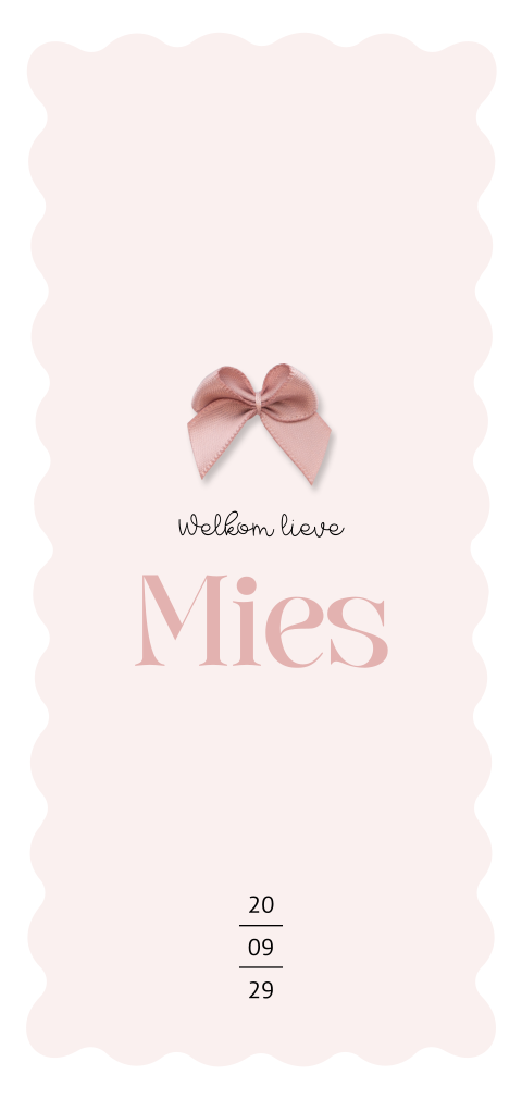 Lief meisjes geboortekaartje met écht strikje