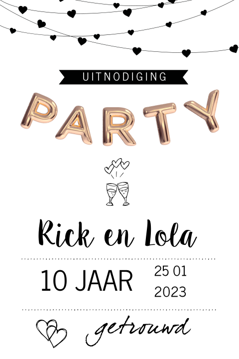 Hippe jubileum uitnodiging met letter ballonnen