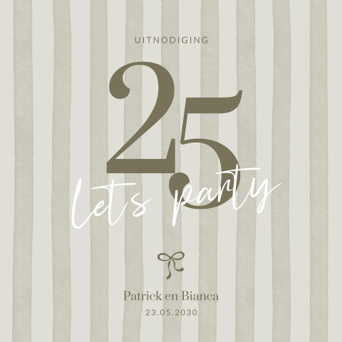 Jubileum uitnodiging 25 jaar getrouwd met strikje en strepen