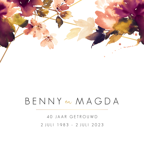 Stijlvolle jubileumkaart 40 jaar getrouwd met bloemen