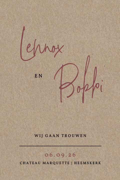 Basic trouwkaart op écht kraftpapier