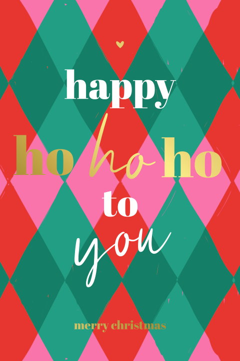 Kleurrijke kerstkaart met ruitpatroon en goudfolie