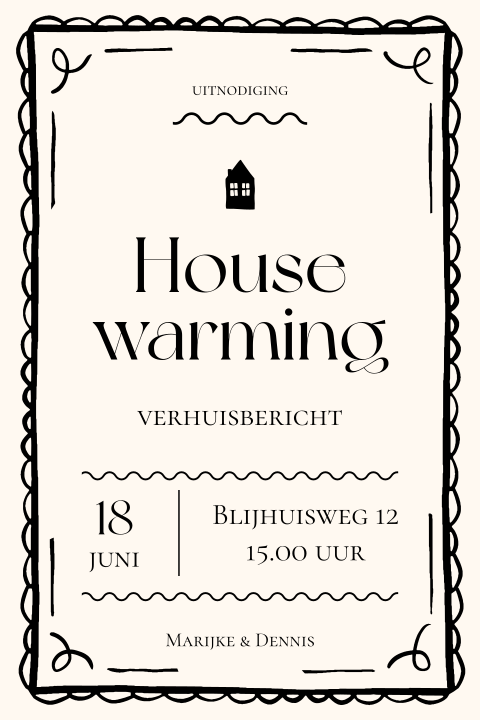 Typografisch housewarming verhuisbericht met huisje en kader
