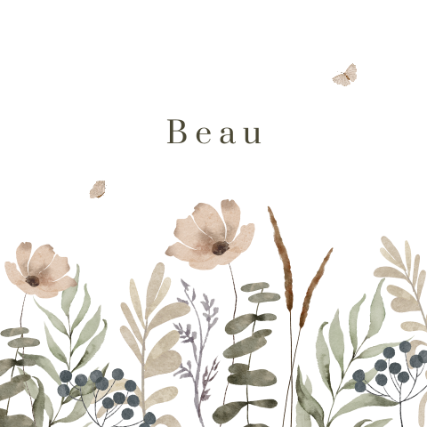 Unisex geboortekaartje met aquarel veldbloemen en vlinder
