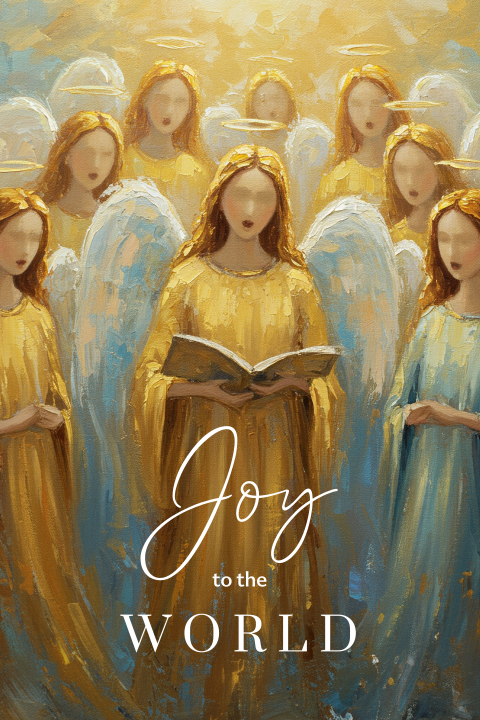 Christelijke kerstkaart engelenkoor joy to the world