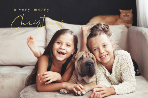 Kerstkaart met foto kinderen het huisdieren