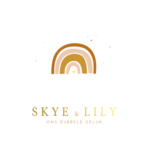 Regenboog kaartje voor meisjes tweeling met goudfolie