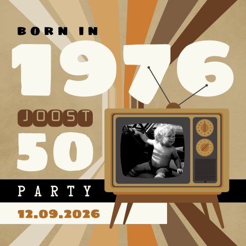Retro verjaardag uitnodiging Abraham met televisie en foto