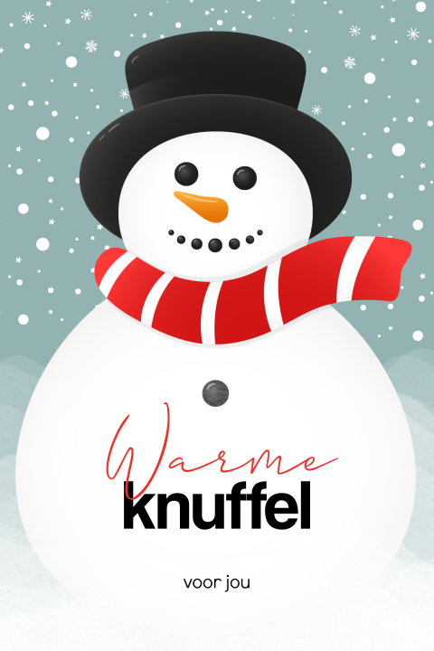 Sneeuwpop met warme knuffel wenskaart kerst