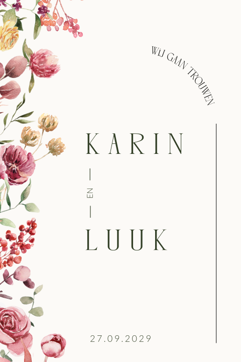 Typografische bloemen trouwkaart