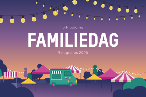 Familiedag festival uitnodiging met feesttenten en lampjes