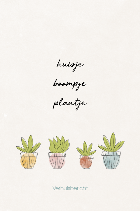 Verhuiskaart met aquarel illustraties van kamerplanten