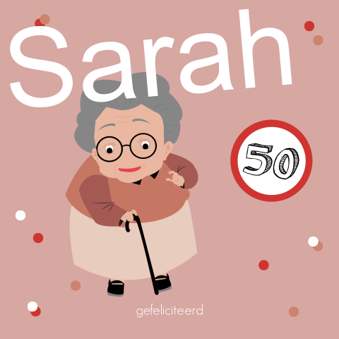 Grappige Sarah 50 jaar verjaardagskaart met confetti