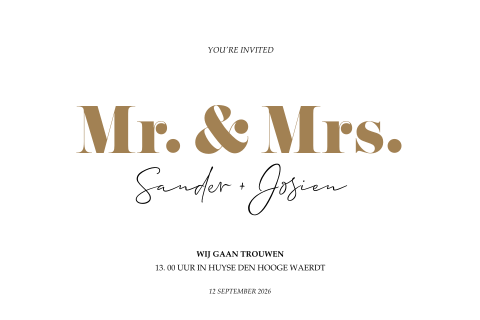 Cleane Mr and Mrs trouwkaart met tijdlijn