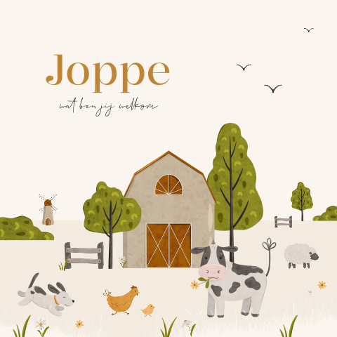 Geboortekaartje voor een jongen met boerderij landschap