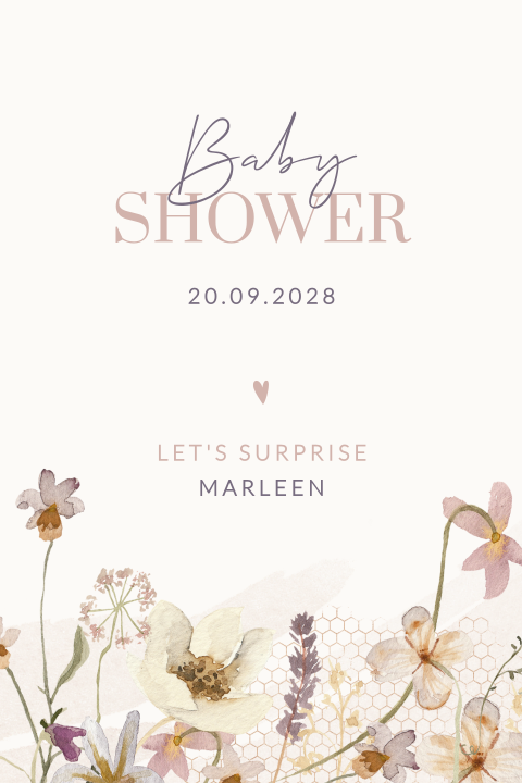 Romantische babyshower uitnodigingskaartje met bloemen