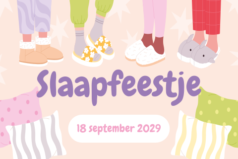 Slaapfeestje uitnodiging met pantoffels en kussens
