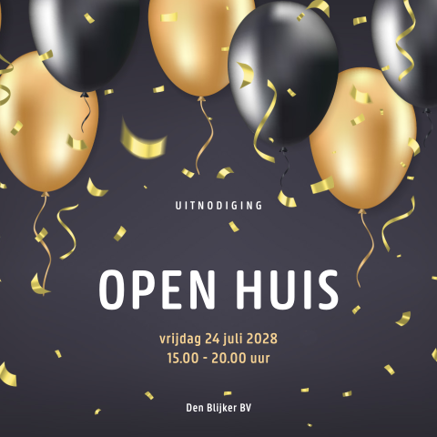 Open huis uitnodiging zakelijke met confetti en ballonnen