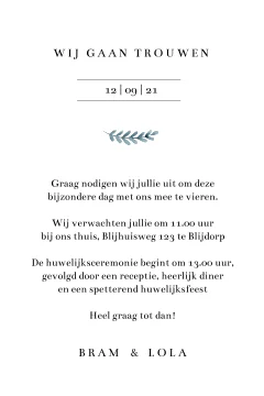 Rustige trouwkaart met botanisch takje