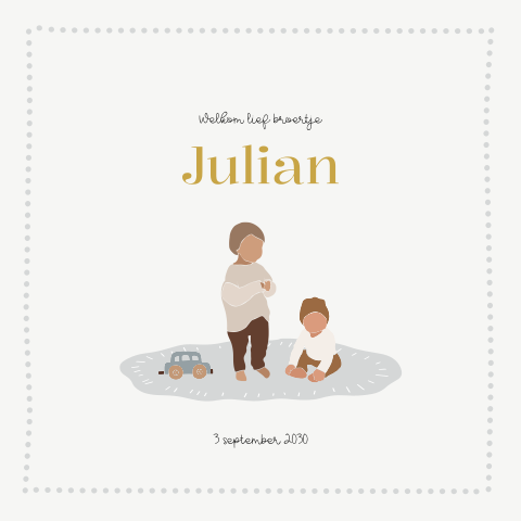 Broertje geboortekaartje met illustratie kindjes