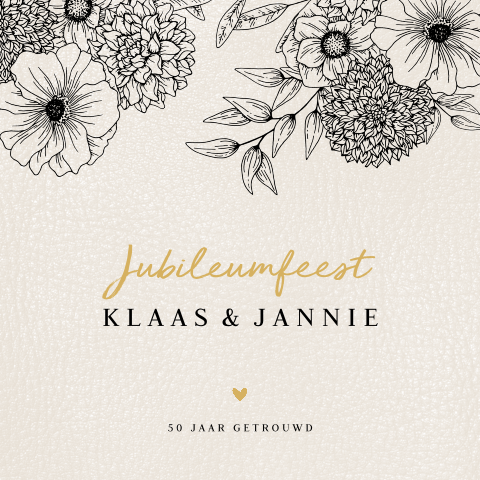 Uitnodiging 50 jaar getrouwd met sierlijk getekende bloemen