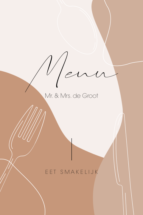Menukaart met abstracte vormen en getekend bestek