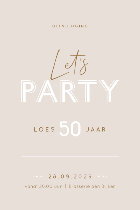Basic typografische uitnodiging voor een verjaardag 50 jaar