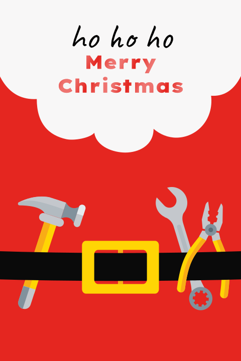 Kerstman met gereedschap kerstkaart zakelijk met hoogglans