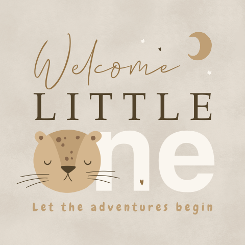 Hippe wenskaart geboorte zoon of dochter welcome little one met tijger