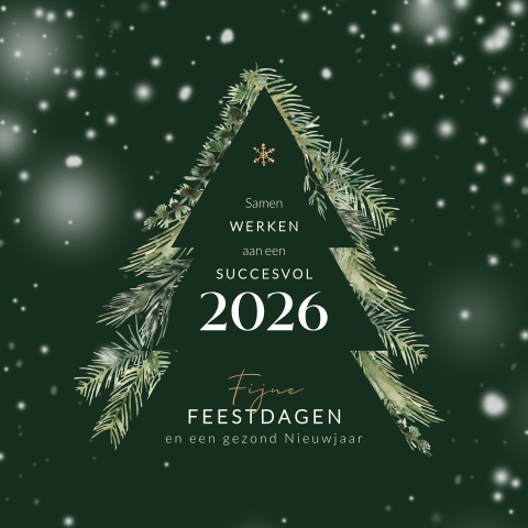 Kerstboom zakelijke kerstkaart met dennentakken en sneeuw
