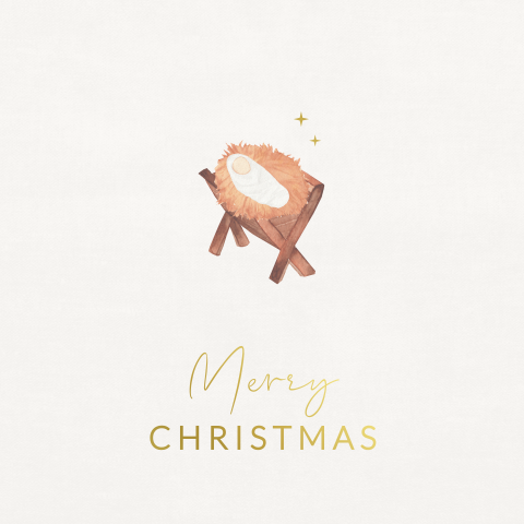 Christelijke kerstkaart met baby Jezus in de kribbe