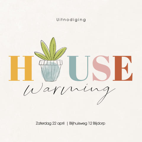 Kleurrijke uitnodiging voor een housewarming met aquarel kamerplant