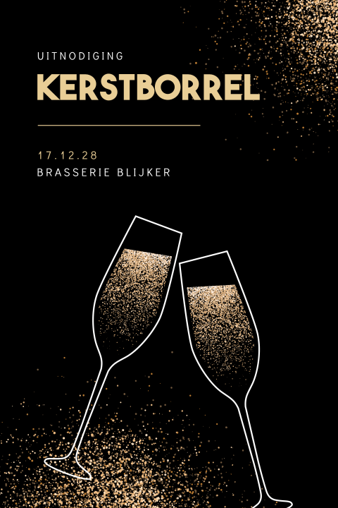 Kerstborrel uitnodiging met champagne glazen