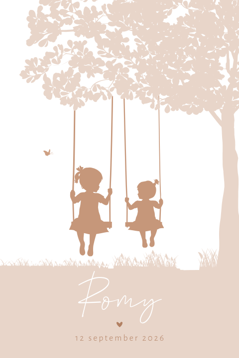 Geboortekaartje tweede meisje silhouet schommel