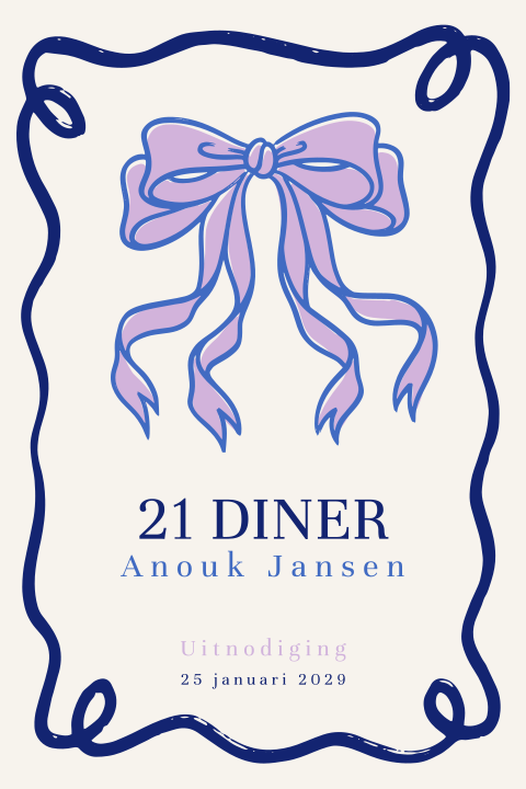 21 diner uitnodiging met speels kader en strik
