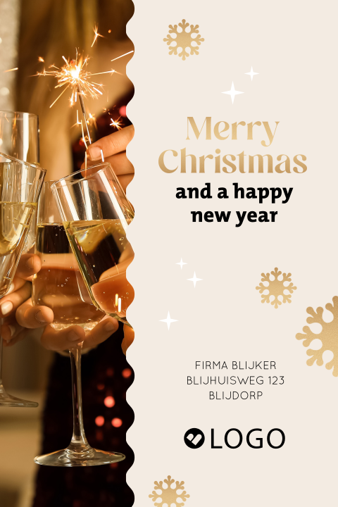 Moderne zakelijke kerstkaart met foto in golvend kader en eigen logo