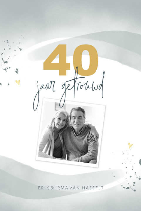 Uitnodigingskaart 40 jaar getrouwd met aquarel en foto